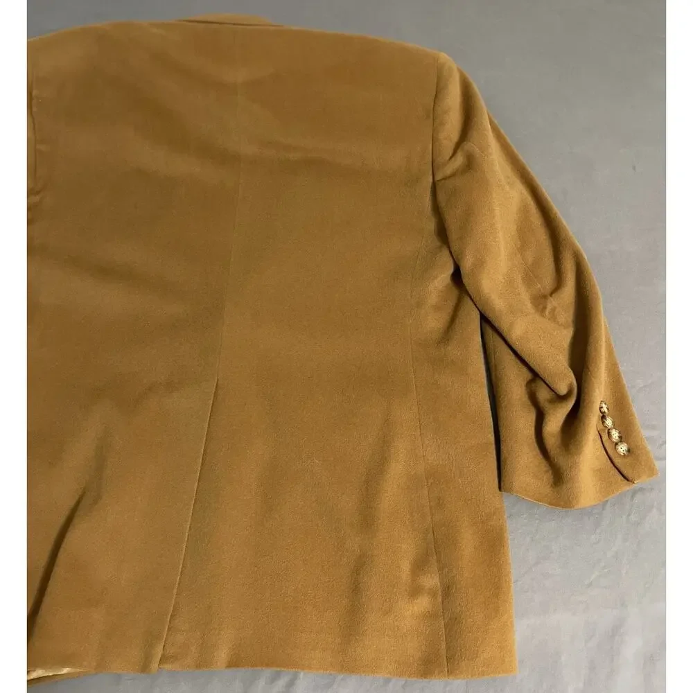 Vtg Bill Blass 100% Cashmere Blazer Sport Coat Jacket 42R Camel Tan Gold Mens